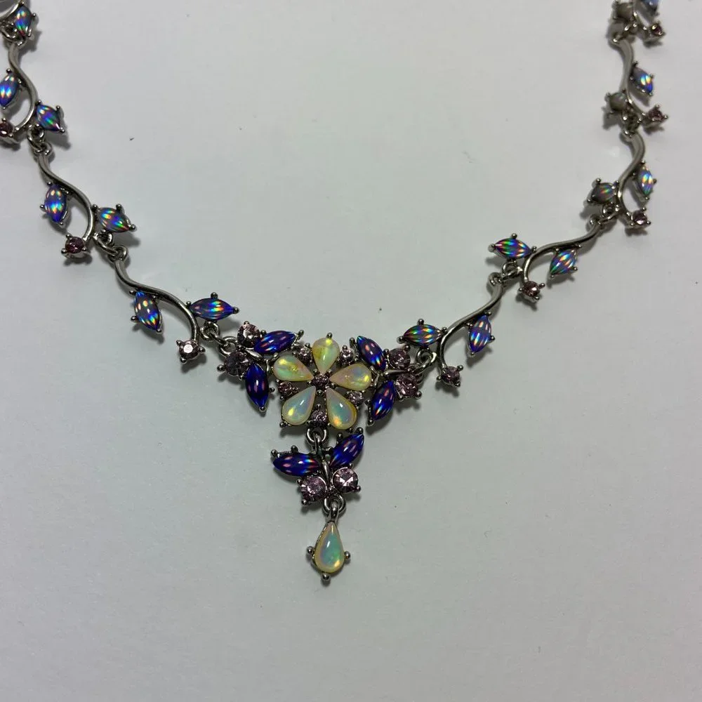 Iridescent Crystal Floral Statement Necklace - Picture 12 of 14